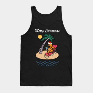 Cat Santa Hat Tropical Beach Cruise Merry Christmas Tank Top